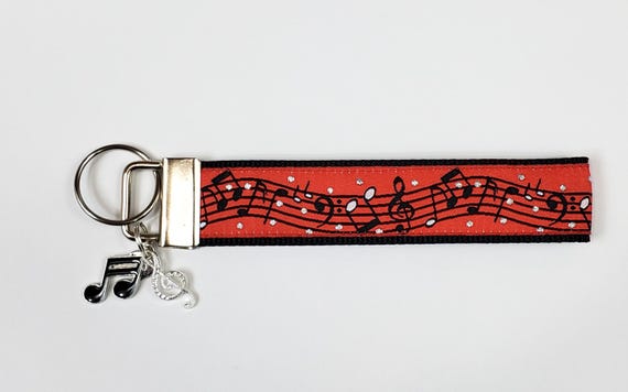 NOVELTY MUSICAL NOTES Jacquard Ribbon/Nylon Web 1" wide (25mm) Key Fobs, Keychain, Key Wristlet, Luggage Tags, 5.5" long