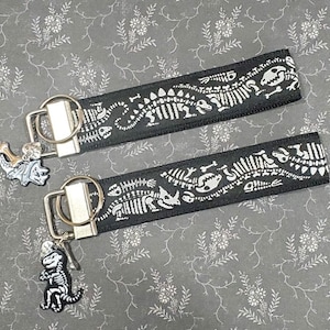 DINOSAUR BONES w/Charms Jacquard Ribbon/Nylon Web 1&quot; wide (25mm) Key Fobs, Wristlet Luggage Tags 5.5&quot; long