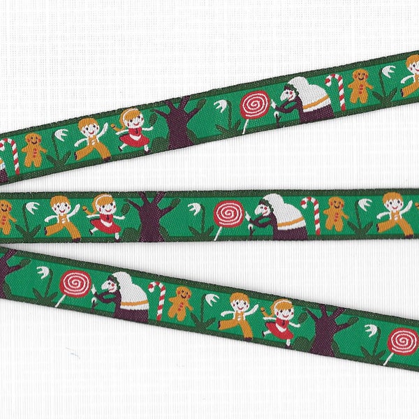 CHILDREN's Fairy Tales C-08-A Jacquard Ribbon Poly Trim, 5/8" Wide (16mm) Farbenmix design, Hansel/Gretel, The Witch & House