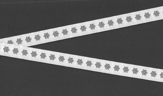 SNOWFLAKES C-03-A Jacquard Ribbon Polyester Trim 5/8" wide (16mm) **Lt Gray Background with Petite Black Snowflakes