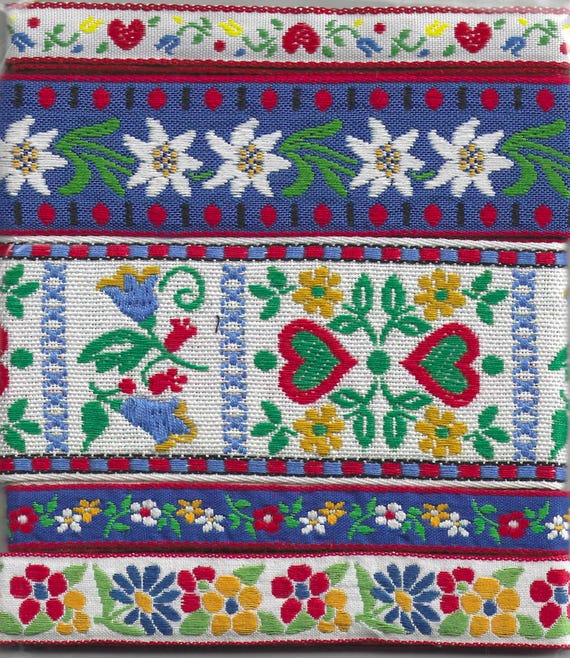 RIBBON PAK-124 Jacquard Ribbon Cotton Trim (5yds) 1yd ea of 5 Floral/Heart Designs