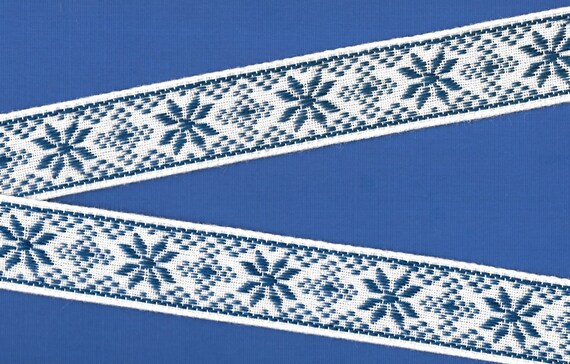 SNOWFLAKES G-01-B Jacquard Ribbon Cotton Knit Trim 1-1/4" wide (32mm) Nordic, White & Blue