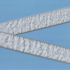 FLORAL H-06-B Jacquard Band Poly Trim 1-5 / 8 "breit (41 mm) VINTAGE Made in France, Eisblau, Grau & Elfenbein Bild 2