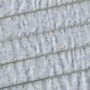 FLORAL H-06-B Jacquard Band Poly Trim 1-5 / 8 "breit (41 mm) VINTAGE Made in France, Eisblau, Grau & Elfenbein Bild 3