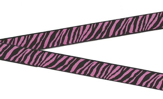 ANIMALS/Prints E-01-A Jacquard Ribbon Polyester Trim, 7/8" Wide (22mm) REVERSIBLE, Black & Fuchsia Pink Zebra Stripe Design