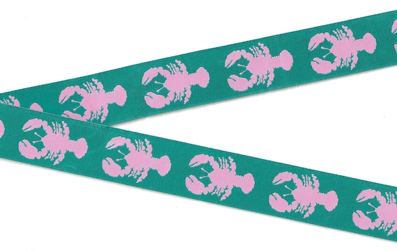 ANIMALS/Water G-05-A Jacquard Ribbon Poly Trim 1-1/8" wide (28mm) Teal w/Lobsters