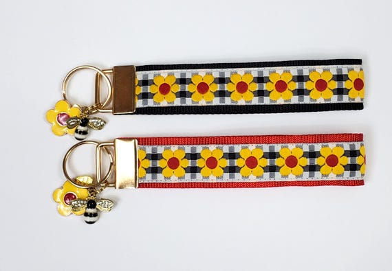 FLORAL Jacquard Ribbon/Nylon Web 1" wide (25mm) Key Fobs, Floral w/Charms, Keychain, Key Wristlet, Luggage Tags, 5.5" long