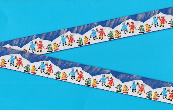 CHILDREN's RDS E-14-A Jacquard Ribbon Poly Trim 7/8" wide (22mm) Original Design "Northern Lights Arctic Celebration" Fan Dancers & Drummers