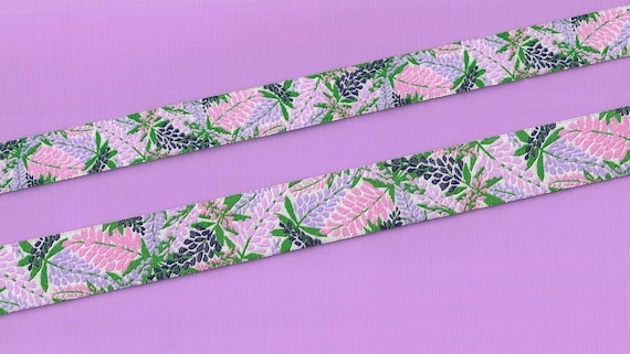 RDS 27-A Jacquard Ribbon Poly Trim Lupine Flowers in Pink Purple Lilac & Navy w/Green Leaves 5/8" (16mm) or 7/8" (22mm) Width/Length Options