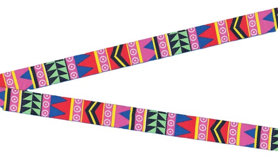 GEOMETRIC C-14-A Jacquard Ribbon Poly Trim 5/8" wide (16mm) Pink, Red Blue Lime Navy White Yellow