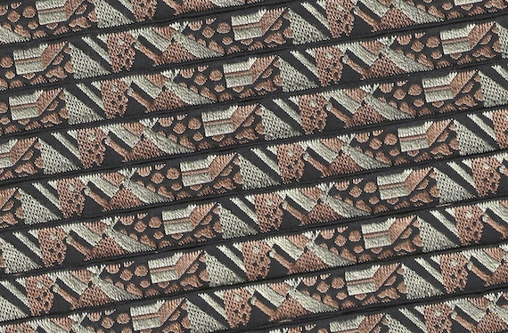 KAFKA A-13/05 Jacquard Ribbon Organic Cotton Woven Trim 3/8" wide (9mm) Abstract in Beige, Brown & Black
