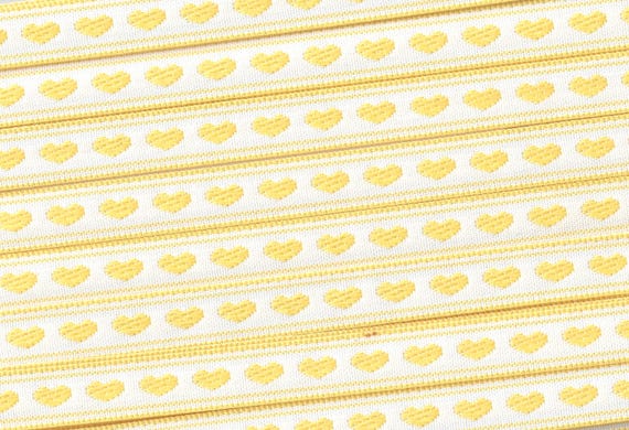 HEARTS/FLOWERS B-02-B Jacquard Ribbon Poly Trim 1/2" wide (13mm) White Background w/Yellow Borders & Hearts