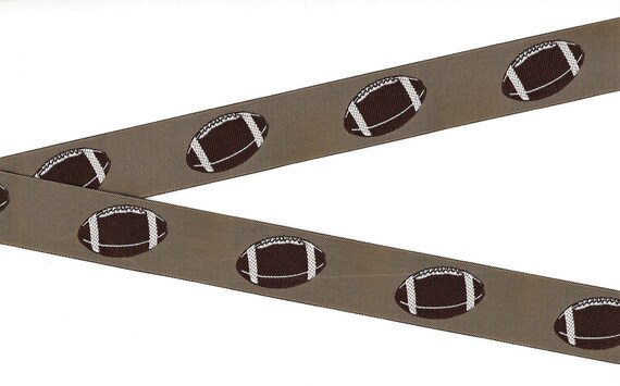 SPORTS/Football F-01-A Jacquard Ribbon Polyester Trim 15/16" wide (25mm) Dark Tan Background w/Footballs, Use also as Patches, Appliques