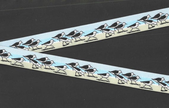 RDS 29-A Jacquard Ribbon Poly Trim 7/8" wide (22mm) "Sandpipers" Seagulls, Shorebirds