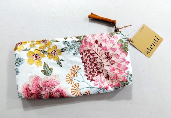 ATENTI "PRIMROSE" Embroidered Tapestry Tall Tool Needle Arts/Knitting Accessory Pouch, Handmade USA