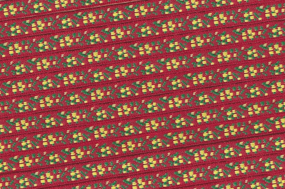FLORAL A-05-X Jacquard Ribbon Poly Trim 5/16" wide (7mm) Red w/Yellow Flowers
