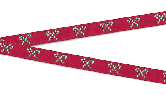 HOLIDAY C-05-A Jacquard Ribbon Poly Trim 5/8" wide (16mm) Red w/Green & White Candy Canes