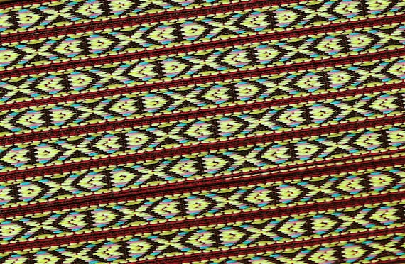 NATIVE AMERICAN A-07-C Jacquard Ribbon Polyester Trim 7/16" wide (12mm) Brown w/Red. Blue, Lilac, Gray & Lime Green Diamond Design