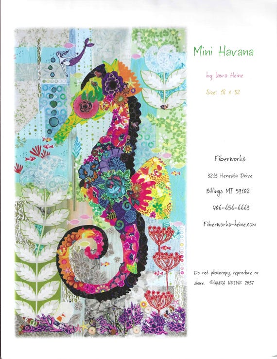 MINI HAVANA Seahorse Collage Pattern by Laura Heine of Fiberworks, Inc. Wall Hanging 18"w x 32"h (NEW) Pattern only