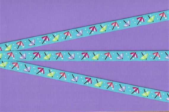 NOVELTY/Beach B-02-A Jacquard Ribbon Poly Trim 1/2" wide (13mm) Striped Umbrellas, Beach, Pool, Vacation, Cocktails, Drinking