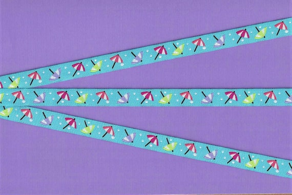 NOVELTY/Beach B-02-A Jacquard Ribbon Poly Trim 1/2" wide (13mm) Striped Umbrellas, Beach, Pool, Vacation, Cocktails, Drinking, Per Yard