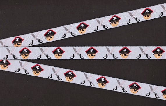 CHILDREN's C-05-D Jacquard Ribbon Poly Trim 5/8" wide (16mm) Pale Blue w/Pirate Boys
