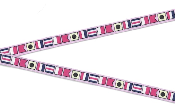 SPORTS/Nautical B-05-B Jacquard Ribbon Poly Trim 1/2" wide (13mm) Pink w/Sailing Pennants