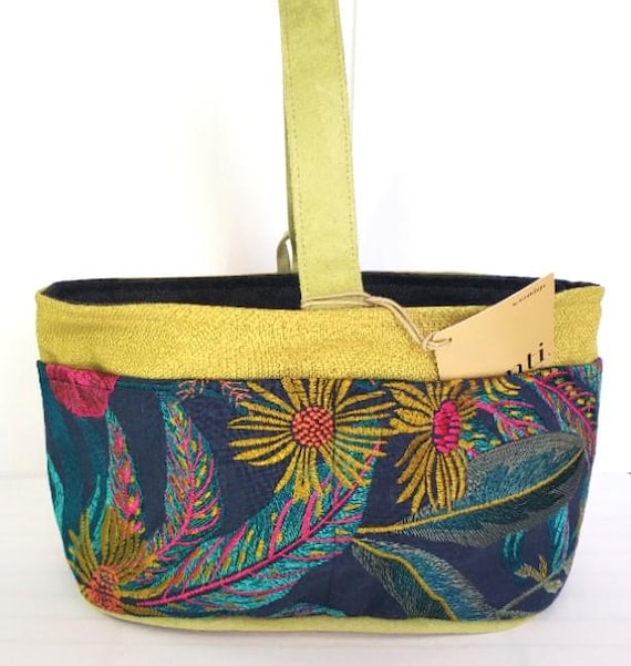 ATENTI "FLORA" Floral Tapestry, 8-Pocket Short Bucket Needle Arts/Knitting Project Bag, Handmade USA