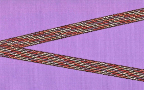 GEOMETRIC C-54-A Jacquard Ribbon Poly Trim 5/8" wide (16mm) From SWITZERLAND, Warm tones of Wine, Purple, Rust, Tan, and Khaki "Stripes"