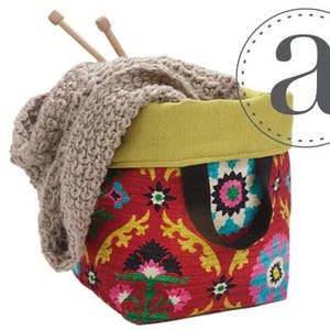 Bolsas hechas a mano ATENTI "CALYPSO" con diseño floral en rojo y verde brillante, organizador tipo canasta Hope, bolsa para tejer o hacer agujas, bolsa para pañales, bolsa para llevar todo, fabricada en EE. UU.