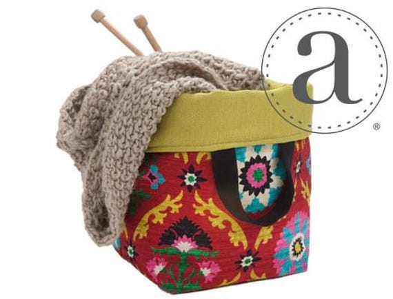 ATENTI Handmade Bags "CALYPSO" Bright Red/Green Floral, Hope Basket Organizer, Needle Arts/Knitting Bag, Diaper Bag, Carry All, USA Made