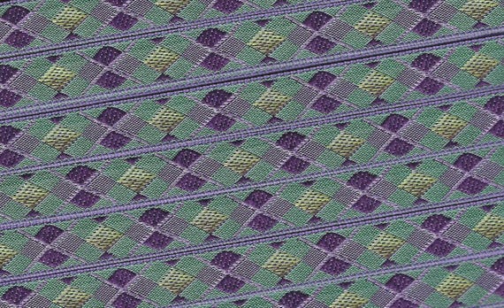 GEOMETRIC B-25-B Jacquard Ribbon Poly Trim 1/2" wide (13mm) VINTAGE From France Lilac, Purple, Green Argyle