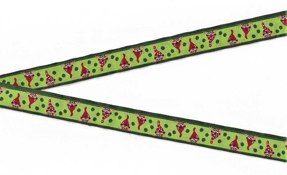 HOLIDAY C-26-A Jacquard Ribbon Poly Trim 5/8" Wide (16mm) "Little Dwarves" Luiza Pimpinella for FARBENMIX Holiday Gnomes, Per Yard