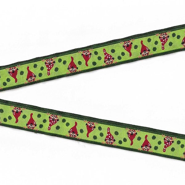 HOLIDAY C-26-A Jacquard Ribbon Poly Trim 5/8" Wide (16mm) "Little Dwarves" Luiza Pimpinella for FARBENMIX Holiday Gnomes, Per Yard