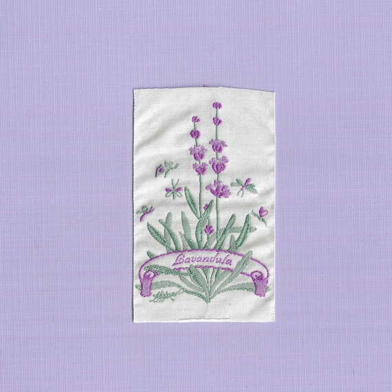 KAFKA L-04/02 Jacquard Ribbon Woven Organic Cotton Trim 2-3/8" wide (60mm) Ivory w/Purple "Lavender" Flowers & Script