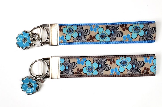 FLORAL Jacquard Ribbon/Nylon Web 1" wide (25mm) Key Fobs, Floral w/Charms, Keychain, Key Wristlet, Luggage Tags, 5.5" long