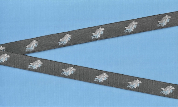 ANIMALS/Water C-08-A Jacquard Ribbon Poly Trim 5/8" Wide (16mm) Gray Background w/Dolphins in the Water, Patches, Appliques