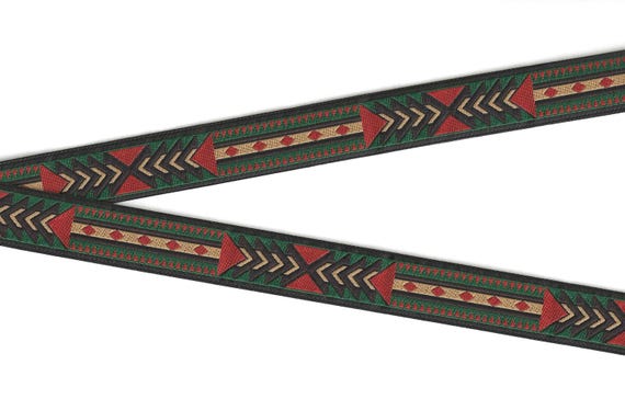 NATIVE AMERICAN D-46-A Jacquard Ribbon Poly Trim 3/4" wide (20mm) Brown/Mocha/Hunter/Taupe Tribal Aztec