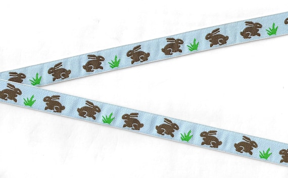 ANIMALS/Farm C-02-D Jacquard Ribbon Poly Trim 5/8" wide (16mm) Easter, Blue w/Brown Rabbits