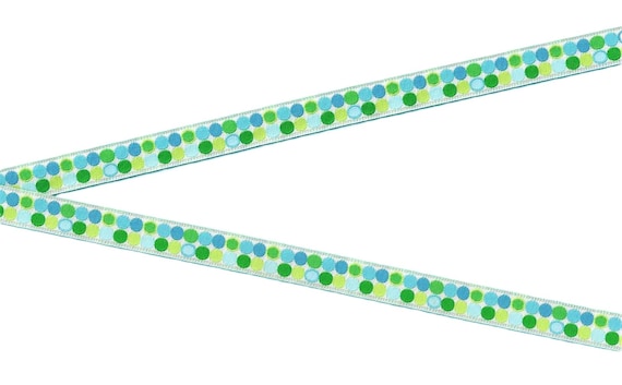 POLKA DOTS B-17-A Jacquard Ribbon Poly Trim 1/2" Wide (13mm) Green & Turquoise Polka Dots
