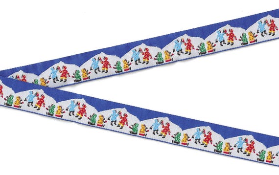 NATIVE AMERICAN RDS E-17-B Jacquard Ribbon Poly Trim 7/8" (22mm) Winter Arctic Celebration Original Design w/Fan Dancers & Drummers