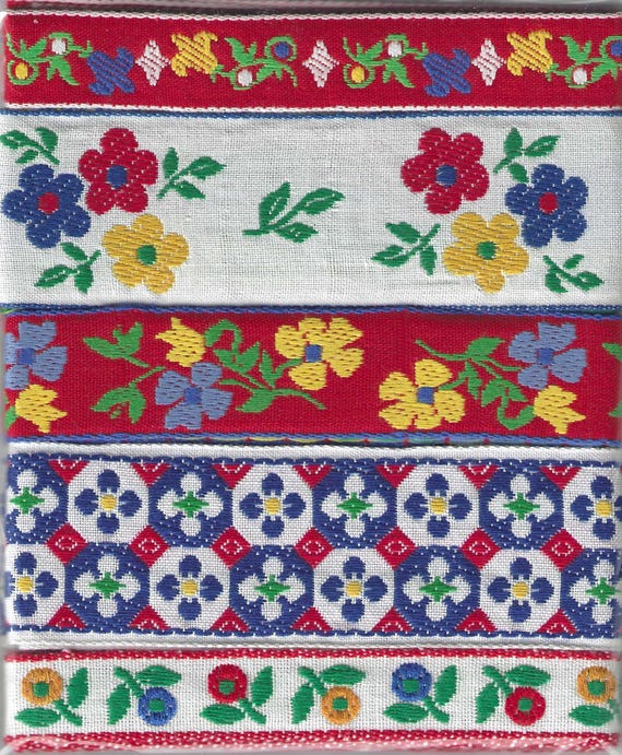 RIBBON PAK-126 Jacquard Ribbon Cotton Trim (5yds) 1yd ea of 5 Vintage Floral Designs