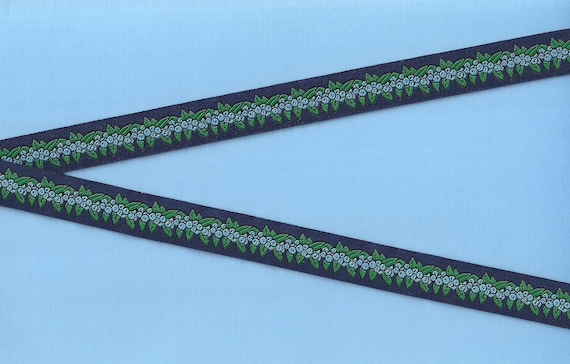 NOVELTY/Fruit C-28-A Jacquard Ribbon Poly Trim 5/8" Wide (16mm) Sweet Blueberries on Navy Background w/Green Leaves