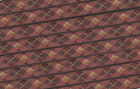 GEOMETRIC B-25-C Jacquard Ribbon Poly Trim 1/2" wide (13mm) RARE From France Beige, Copper, Rust & Brown Argyle