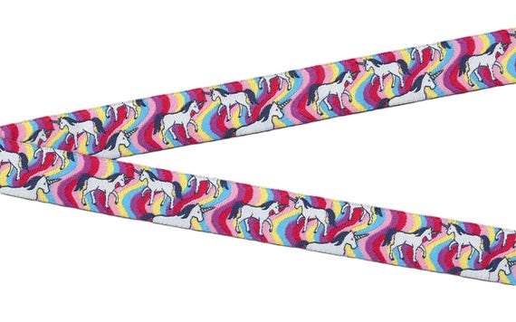 CHILDREN's Fairy Tales C-17-A Jacquard Ribbon Polyester Woven Trim 5/8" Wide (16mm) Unicorns on Rainbow Waves
