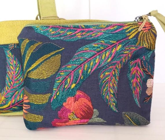 ATENTI Handmade Bags "FLORA" Embroidered Floral Tapestry Accessory Pouch, Needle Arts/Knitting, Travel, Cosmetics, USA Made, Choice of Pouch