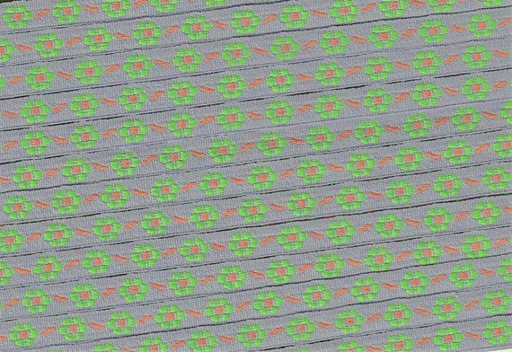 FLORAL A-02-G Jacquard Ribbon Poly Trim 5/16" wide (9mm) Lilac Purple w/Petite Apple Green Flowers & Orange Accents