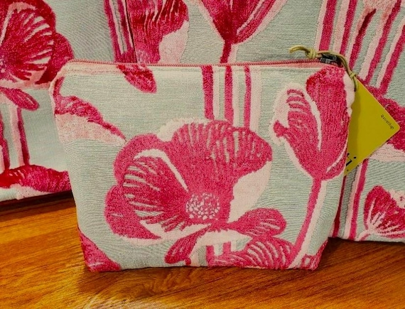 ATENTI Handmade Bags "LALIQUE" Pink Cut Velvet Tapestry Floral Accessory Pouch, Cosmetic Bag, Notions Bag, Small Projects Bag, USA Made