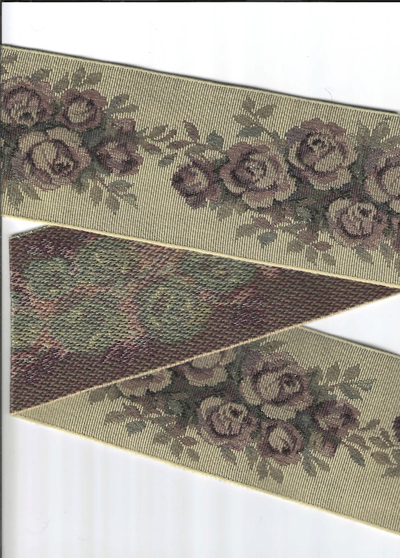 FLORAL TAPESTRY N-03-G Jacquard Ribbon Cotton Trim 4"wide (100mm) VINTAGE Beige w/Roses