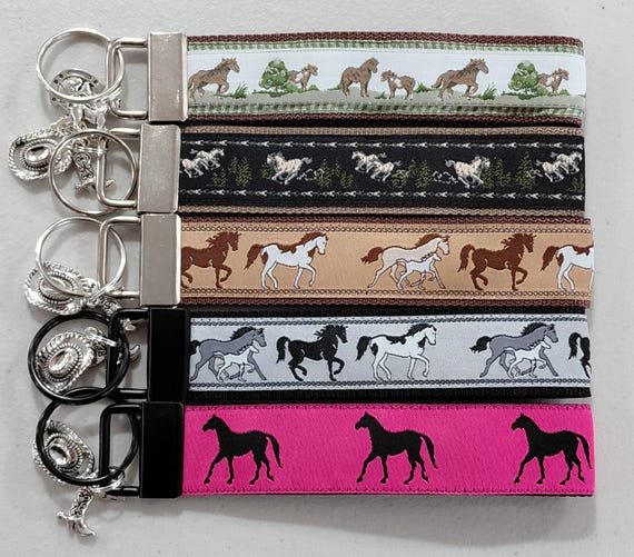 HORSES Jacquard Ribbon/Nylon Web 1" wide (25mm) 5.5" long Key Fob/Wristlet & Charms